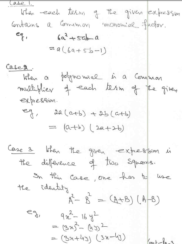 Cbse Class 8 Mathematics Factorisation Basic Notes